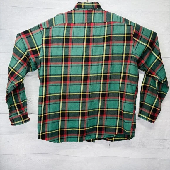 VTG Polo by Ralph Lauren Tartan Plaid Flannel Shirt Suede Shoulder Patch Size L - Picture 8 of 13